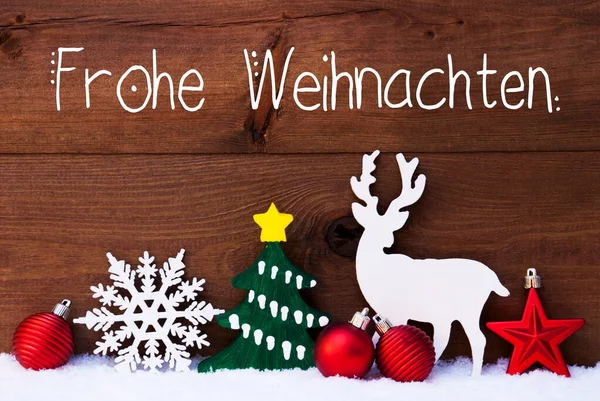 Ornament, Snow, Tree, Ball, Frohe Weihnachten Mean Merry Navidad —  Fotos de Stock