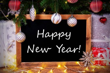 Tebeşir tahtası, Ağaç, Hediye, Peri Işıkları, Mutlu Yıllar metni