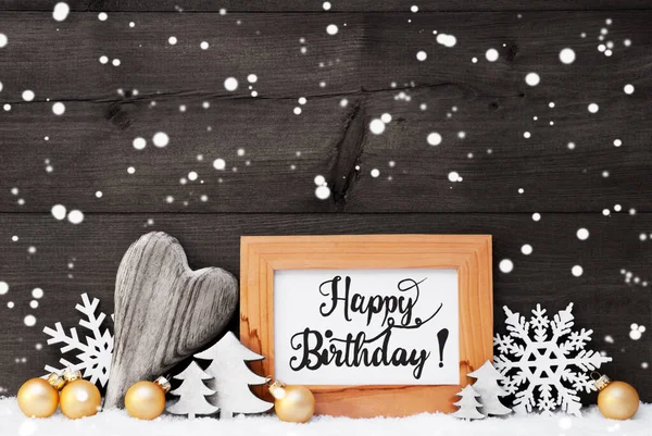 Hjärta, gyllene boll, träd, kalligrafi Grattis på födelsedagen, grå bakgrund — Stockfoto