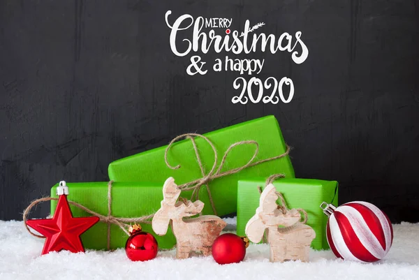 Buon Natale e Felice 2020, Presente Verde, Neve — Foto Stock