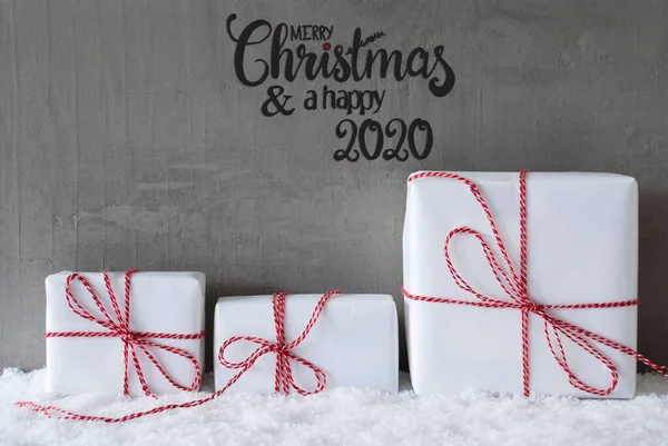圣诞礼物、雪、水泥、圣诞快乐、 2020年快乐 — 图库照片