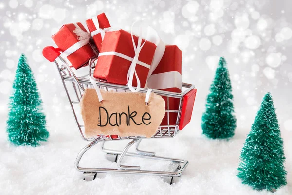 Shopping Cart, Snow, Christmas Gift, Danke Means Thank You — стокове фото