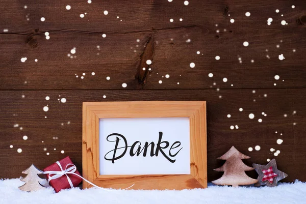 Рамка, подарунок, дерево, сніжинки, подарунок означає спасибі — стокове фото