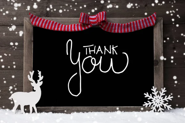 Chalkboard, Decoration, Snowflakes, Deer, Calligraphy Thank You — Photo