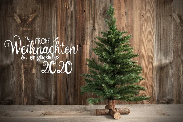 Albero di Natale, Frohe Weihnachten significa Buon Natale, Sfondo di legno — Foto Stock