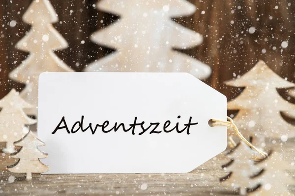 Christmas Tree, Label, Adventszeit Means Advent Season, Snowflakes — стокове фото