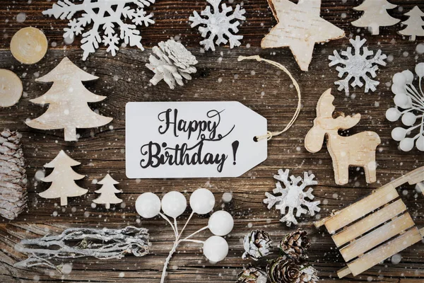 Label, Frame Of Christmas Decoration, Text Happy Birthday, Snowflakes — Stock Photo, Image