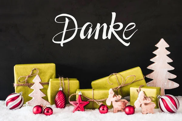 Snow, Gift, Tree, Ball, Danke Means Thank You — стокове фото