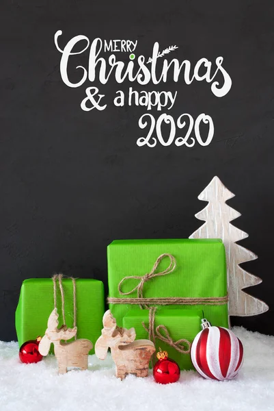Regalo Verde, Palla, Neve, Albero, Buon Natale E Felice 2020 — Foto Stock