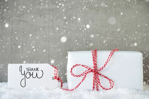 One Christmas Gift, Snow, Snowflakes, Cement, Thank You — Stock Photo, Image