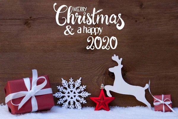 Regalo, Cervo, Fiocco di neve, Neve, Ballo, Buon Natale e Felice 2020 — Foto Stock