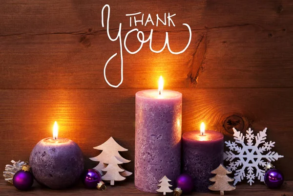 Vela púrpura, Decoración de Navidad, Caligrafía Gracias —  Fotos de Stock