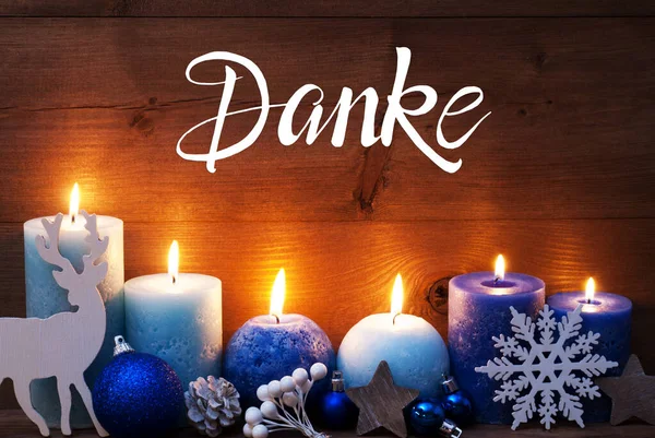 Turkoois Kaars, Kerst decoratie, Danke betekent dank u — Stockfoto