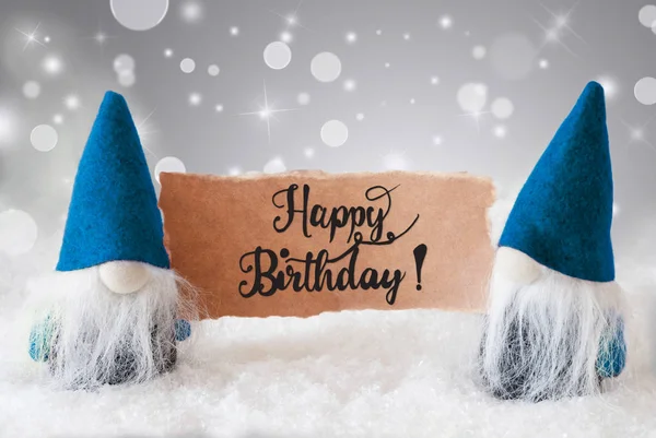 Santa Claus, Blue Hat, Happy Birthday, Gray Background — Stock Photo, Image