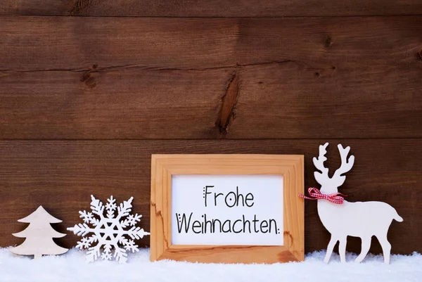 Veado, Floco de Neve, Neve, Árvore, Frohe Weihnachten Feliz Natal — Fotografia de Stock