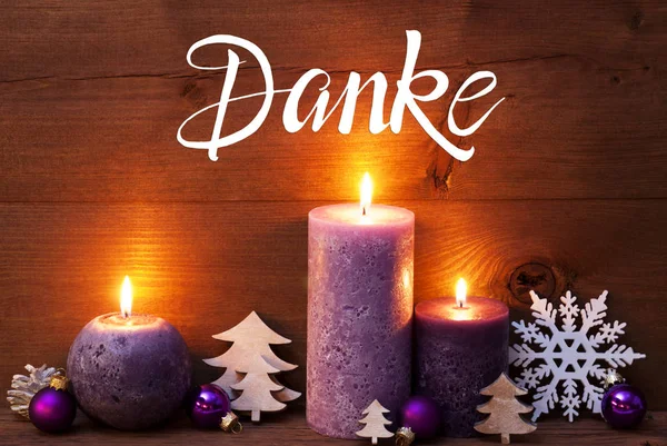 Purple Candle, Christmas Decoration, Danke Means Thank You — 스톡 사진