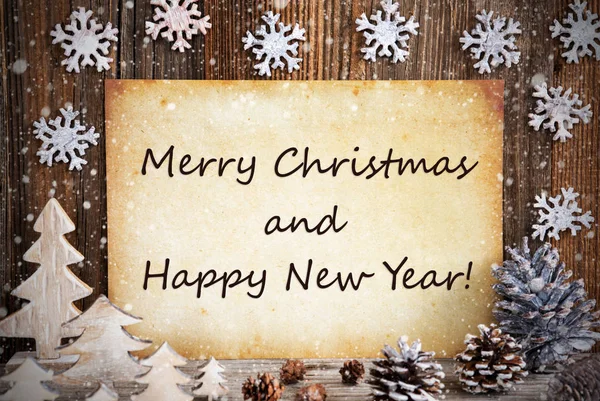 Starý papír s dekorací, Veselé Vánoce a šťastný nový rok, vločky — Stock fotografie