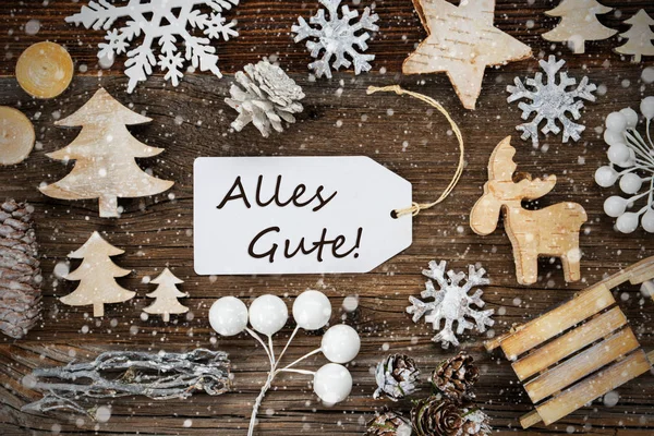 Label, Frame Of Christmas Decoration, Alles Gute Means Best Wishes, Snowflakes — 스톡 사진