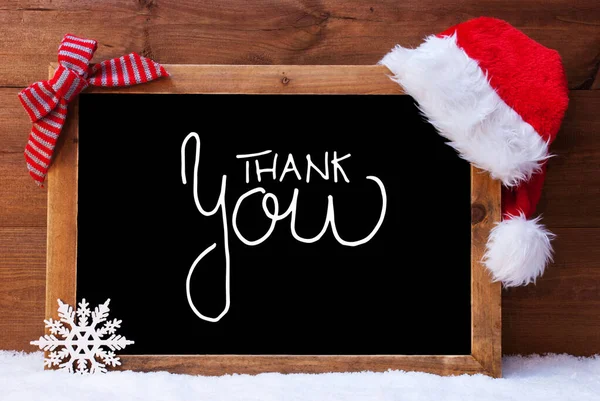 Chalkboard, Christmas Decoration, Santa Hat, Calligraphy Thank You — Stock Photo, Image