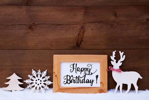 Deer, Snowflake, Snow, Tree, Calligraphy Happy Birthday — Stock Photo, Image