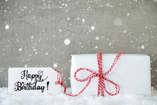 Een kerstcadeau, Sneeuw, Sneeuwvlokken, Cement, Gelukkige Verjaardag — Stockfoto