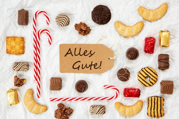 Candy Christmas Collection, Label, Alles Gute Means Best Wishes — Stock Photo, Image