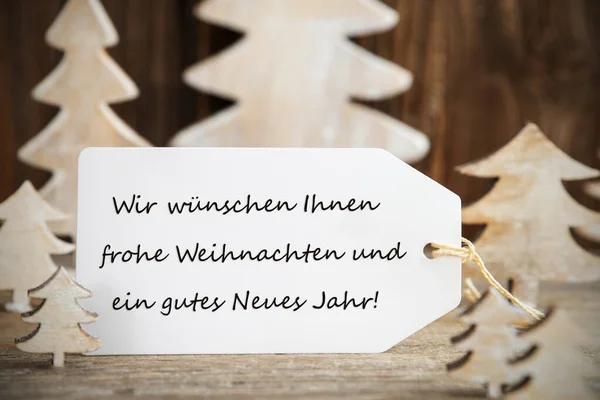 Weihnachtsbaum, Etikett, gutes neues bedeutet ein frohes neues Jahr — Stockfoto