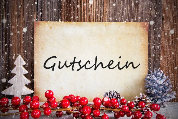 Christmas Decoration, Paper With Text Gutschein Means Voucher, Snow — ストック写真