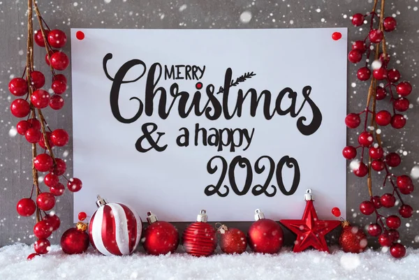 Czerwona ozdoba, znak, Śnieg, Płatki śniegu, Wesołych Świąt i Szczęśliwego 2020 — Zdjęcie stockowe