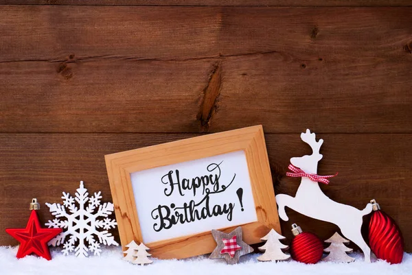 木、雪の結晶、雪、ボール、書道幸せな誕生日 — ストック写真