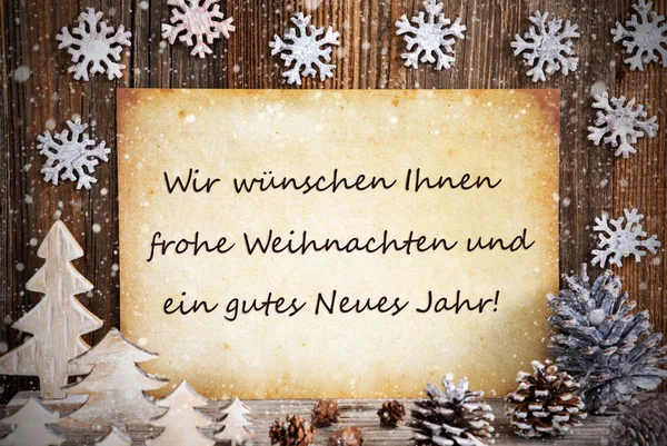 Altes Papier, Weihnachtsdekoration, gutes neues bedeutet frohes neues Jahr, Schneeflocken — Stockfoto