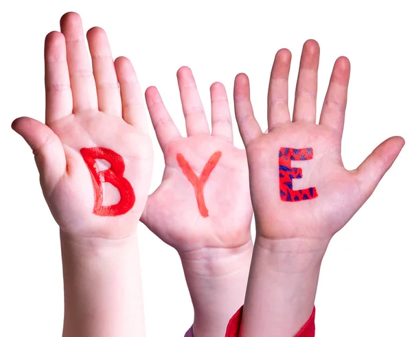 Παιδιά Χέρια οικοδόμηση Word Bye, απομονωμένο φόντο — Φωτογραφία Αρχείου