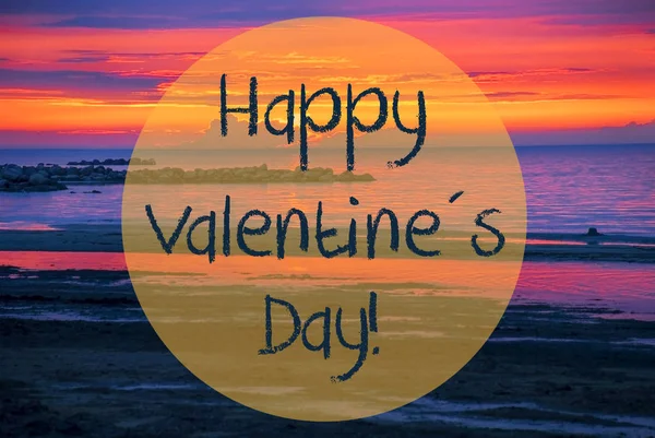 Sunset Or Sunrise At Sweden Ocean, Text Happy Valentines Day — Stock fotografie