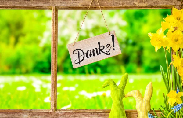 Vintage Raamkozijn, Sign, Kalligrafie Danke Means Dank u, Grasveld — Stockfoto