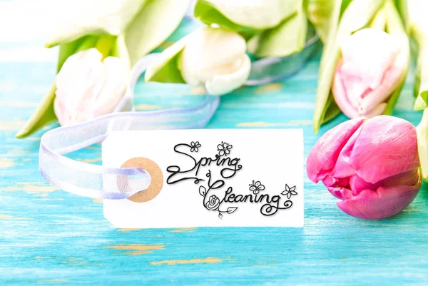Label met kalligrafie Spring Cleaning, Tulpenbloesem — Stockfoto