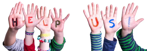Çocuk Elleri Kelimeleri İnşa Ediyor Bize Yardım Ediyor, Tecrit Edilmiş Arkaplan — Stok fotoğraf