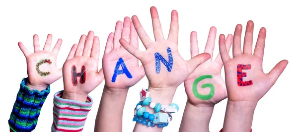 Children Hands Building Word Change, Izolované pozadí — Stock fotografie