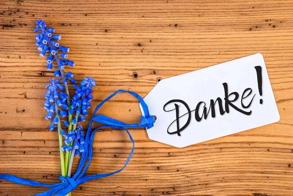 Blue Hyacinth Flower, Label, Calligraphy Danke Means Thank You — Stock fotografie