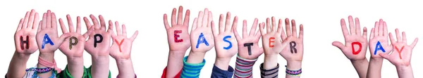 Children Hands Building Word Happy Easter Day, Isolated Background — Stockfoto