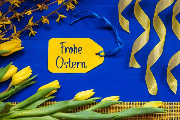 Spring Flowers Decoration, Branch, Label, Frohe Ostern Means Happy Easter — Stok fotoğraf