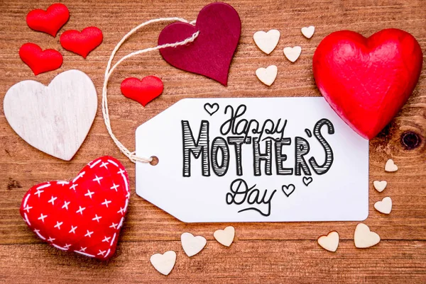 Label With Calligraphy Happy Mothers Day. Flat Lay With Hearts — Stockfoto