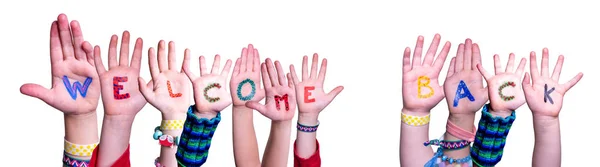 Children Hands Building Word Welcome Back, Isolated Background — Stockfoto