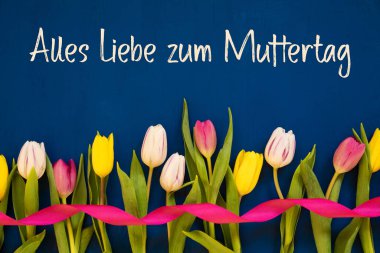 Tulipalles Liebe Zum Muttertag Mutlu Anneler Günü, Kurdele, Mavi Arkaplan