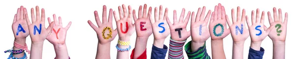 Children Hands Building Word Any Questions, Isolated Background — Φωτογραφία Αρχείου