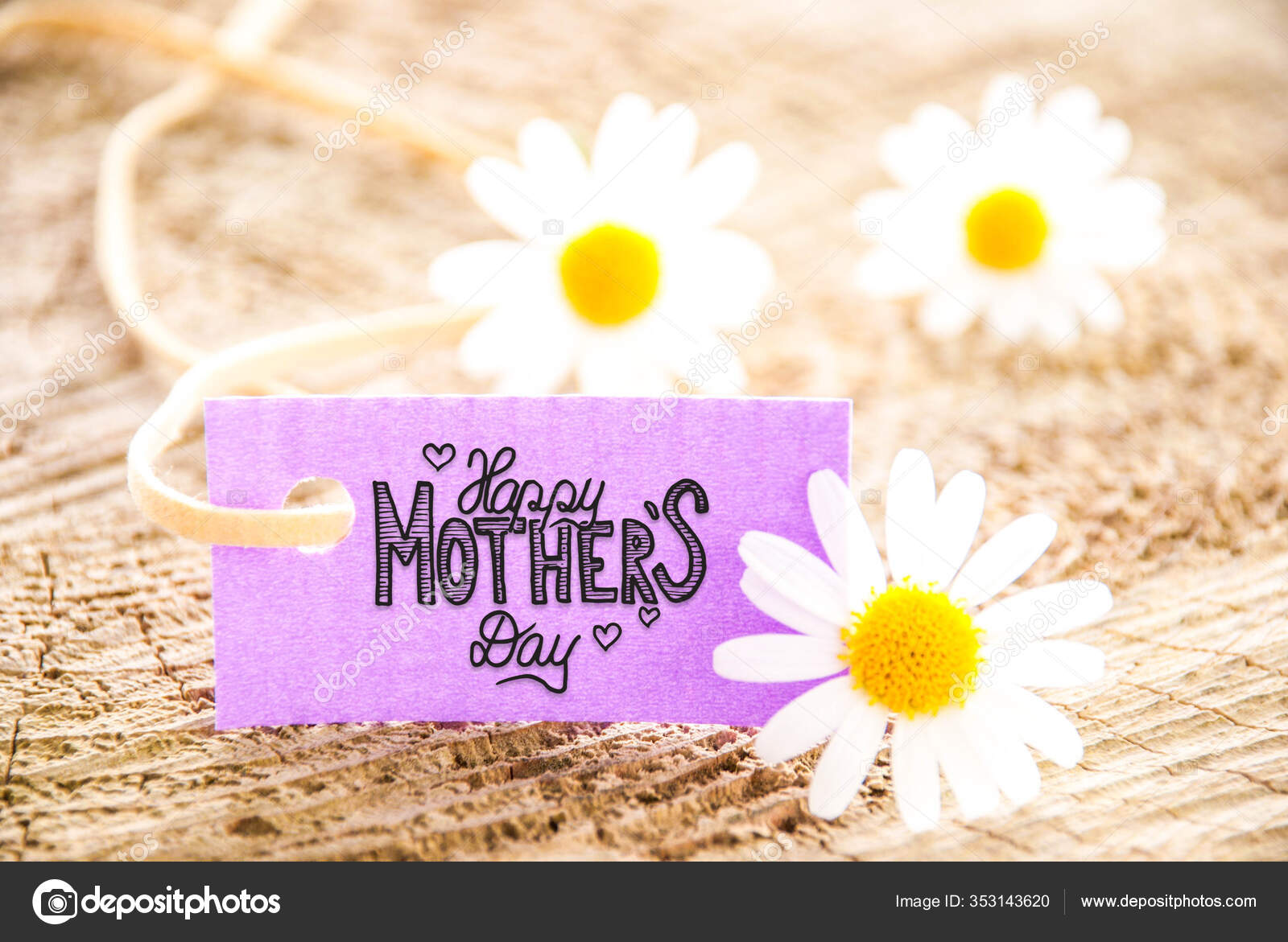Etiqueta com Caligrafia Feliz Dia das Mães. Flores de flor de margarida  fotos, imagens de © Nelosa #353143620