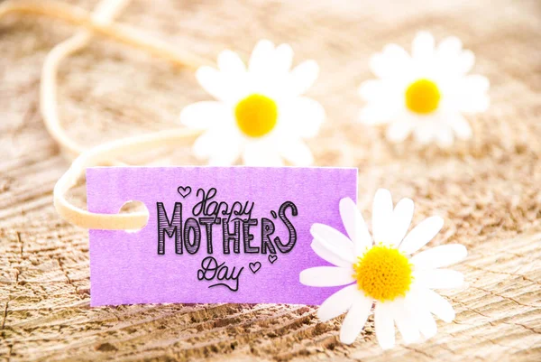 Label With Calligraphy Happy Mothers Day. Daisy Flower Blossoms — Stockfoto