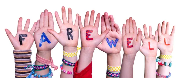 Children Hands Building Word Farewell, Isolated Background — 图库照片