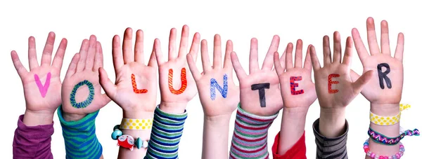 Children Hands Building Word Volunteer, Isolated Background — Stock Photo, Image