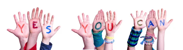 Çocuk Elleri Sözcük İnşa Ediyor Evet Yapabilirsin, Tecrit Edilmiş Arkaplan — Stok fotoğraf