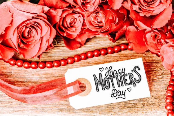 Etykieta z kaligrafią Szczęśliwego Dnia Matki. Kwiat róży — Zdjęcie stockowe
